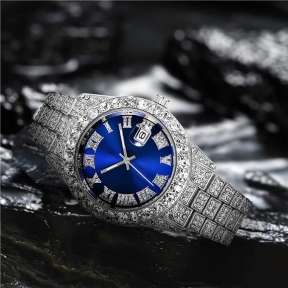 Hip Hop Watches for Men Iced-Out Bling Diamond Luxury Quartz Watches with Date